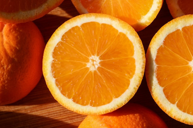Sliced orange showing natural symmetry, colour and pattern as a reminder to notice the beauty of nature.