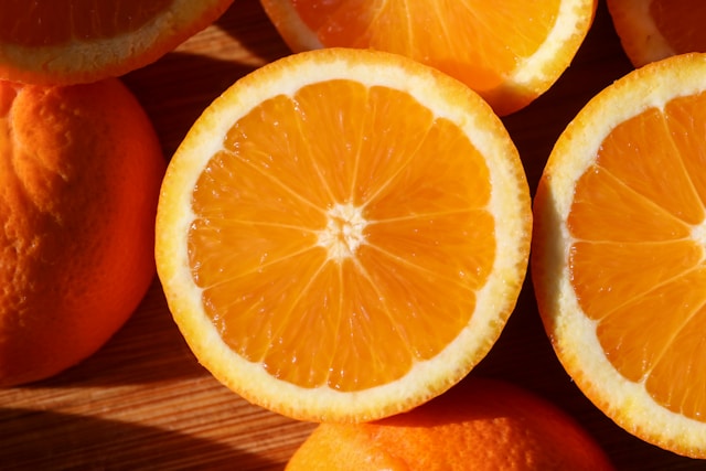 Sliced orange showing natural symmetry, colour and pattern as a reminder to notice the beauty of nature.