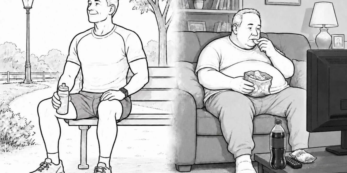Movement and Healthy Ageing: Why Staying Active Matters More Than Ever - contrasting lifestyles of fitness vs. sedentary behavior.