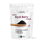 Matakana Superfoods Organic Açai Berry Powder 100g packaging with spoon showing powder and superfood benefits.
