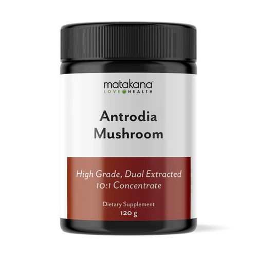 Matakana Superfoods Antrodia Mushroom 120g container, high grade dual extracted dietary supplement.