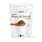 Matakana Superfoods Organic Broccoli Sprout Powder 100g package showcasing a healthy superfood supplement.