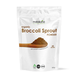 Matakana Superfoods Organic Broccoli Sprout Powder 100g package showcasing a healthy superfood supplement.