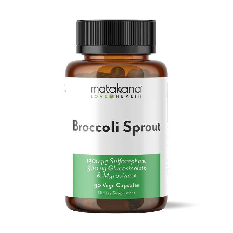 Matakana Superfoods Broccoli Sprout Capsules 30 Caps bottle with 90 vege capsules for daily dietary supplementation.