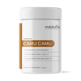 Matakana Superfoods Concentrated Camu Camu Powder 100g packaging showing benefits like powerful antioxidant and immune support.