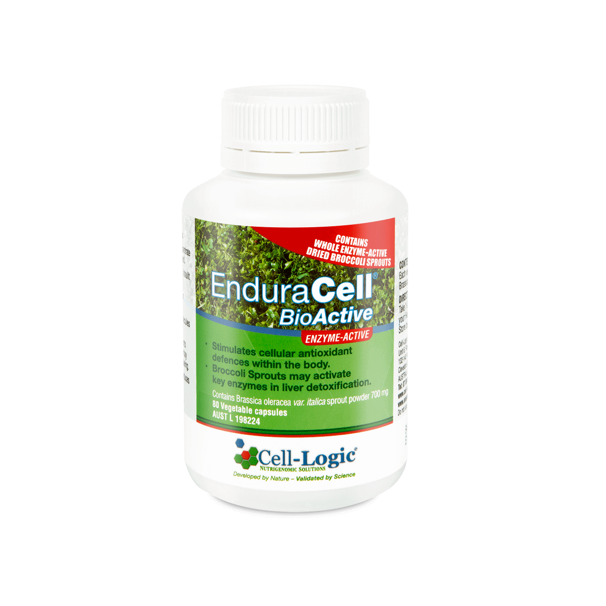 Cell-Logic EnduraCell BioActive Broccoli Sprout Powder 80 caps packaging – Windback NZ.