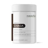 Matakana Superfoods Organic Chaga Mushroom 120g packaging, high grade, dual-extracted, supports immune health.