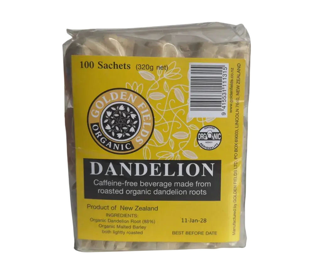 Golden Fields 100% Dundelion 100 Sachets packaging – Windback NZ.