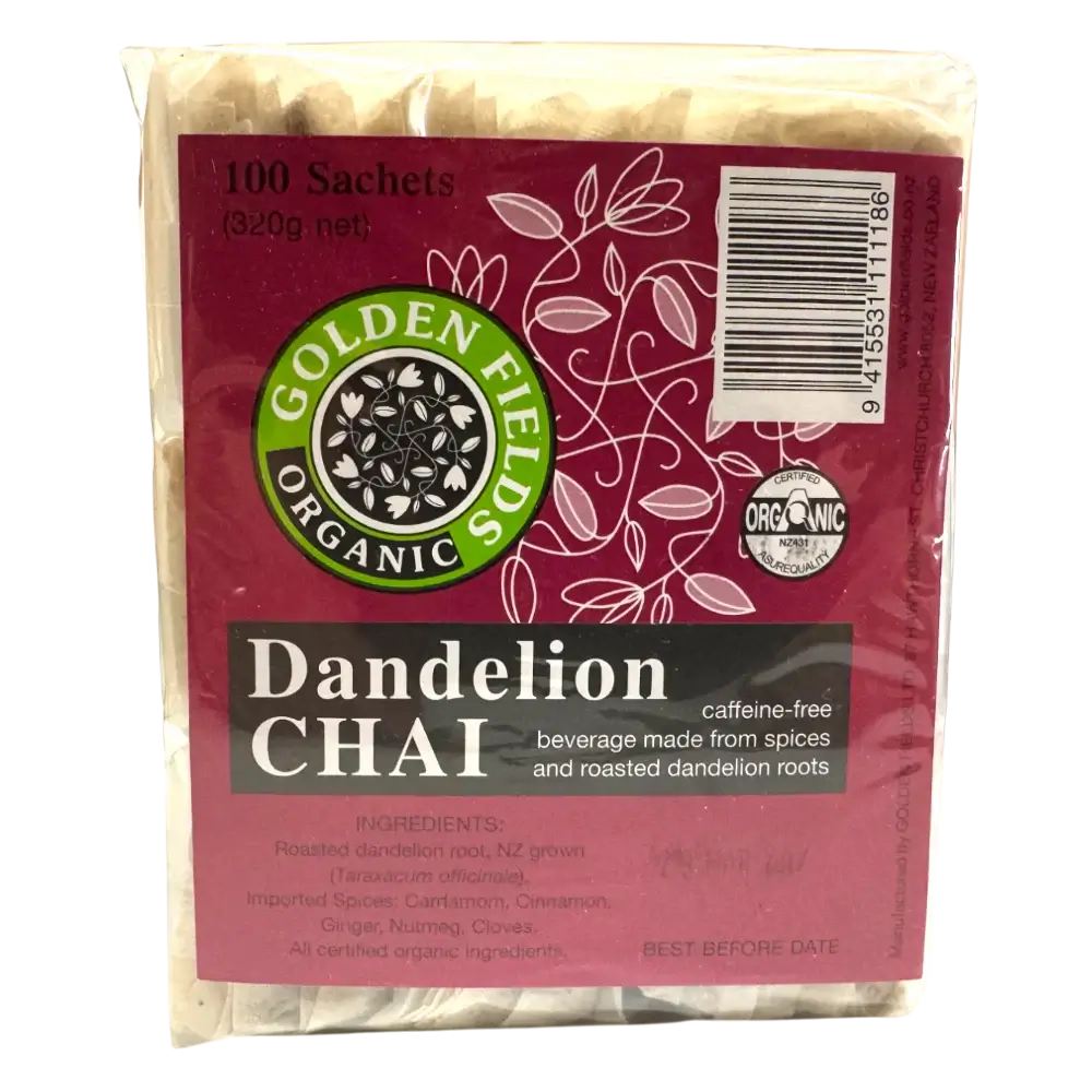 Golden Fields Dundelion Chai 100 Sachets packaging – Windback NZ