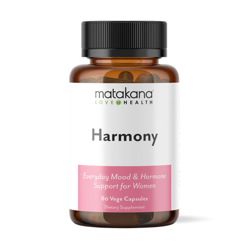 Matakana Superfoods Harmony 60 Caps bottle, everyday mood and hormone support for women.