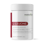Matakana Superfoods L-Leucine 120g powder jar, essential amino acid for muscle health and metabolic support.