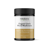 Matakana Superfoods Lion's Mane Mushroom Powder 120g packaging featuring organic mushroom formula for brain health.