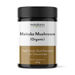 Matakana Superfoods Organic Maitake Mushroom Powder 120g in jar, high grade, dual extracted dietary supplement.