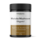 Matakana Superfoods Organic Maitake Mushroom Powder 120g in jar, high grade, dual extracted dietary supplement.