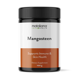 Matakana Superfoods Mangosteen Powder 100g container showcasing immune and skin health benefits.
