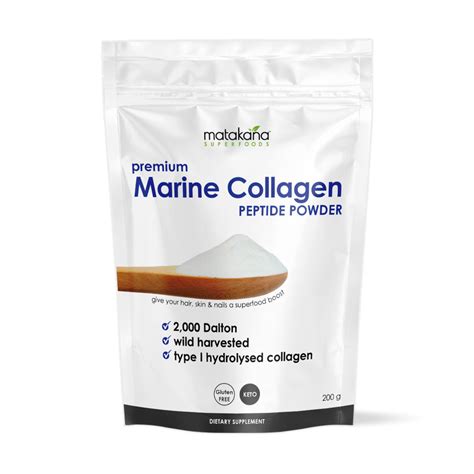 Matakana Superfoods Marine Collagen Peptide Powder 200g packaging showcasing premium marine collagen for hair, skin, and nails.