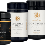 SuperFeast Men's Health Bundle - Cordyceps, Eucommia & Ashwagandha packaging – Windback NZ.
