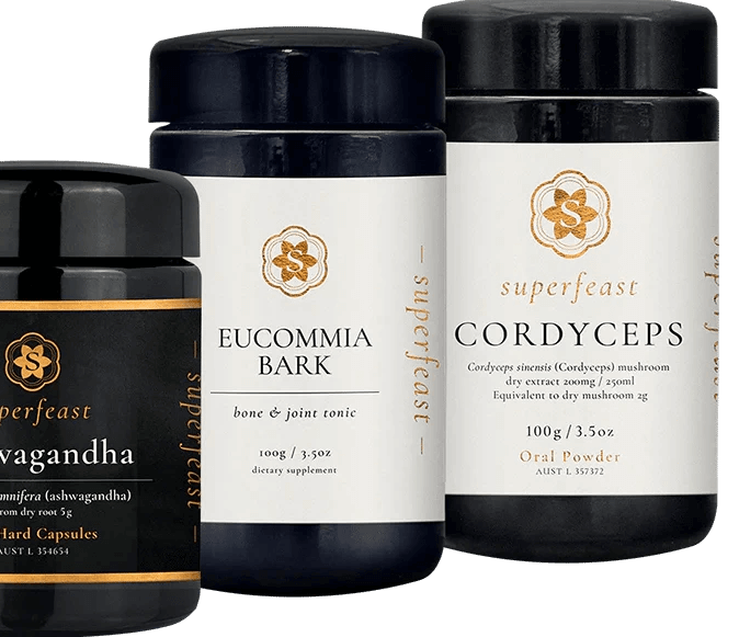 SuperFeast Men's Health Bundle - Cordyceps, Eucommia & Ashwagandha packaging – Windback NZ.