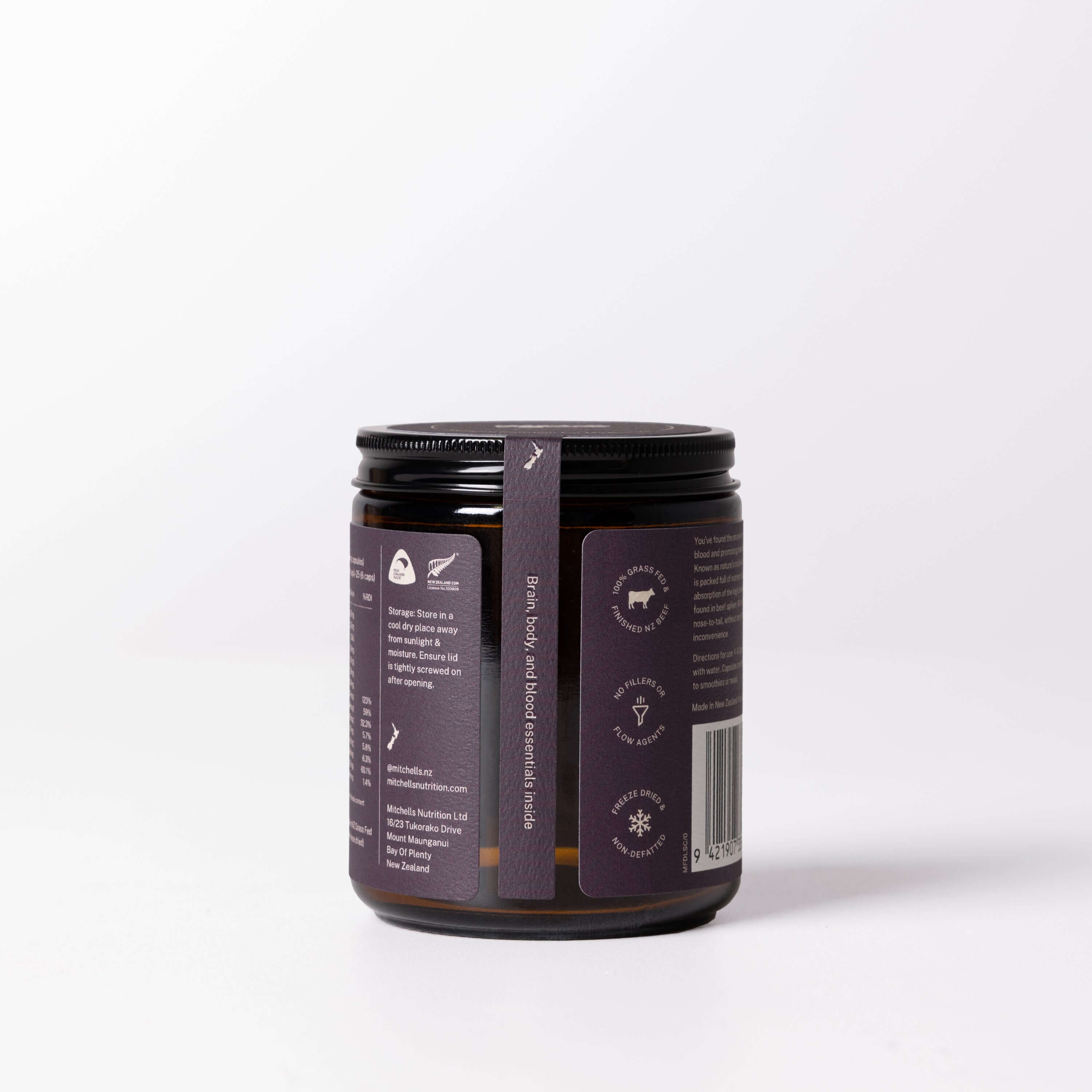 Mitchells Beef Liver & Spleen Capsules 150 caps packaging – Windback NZ.