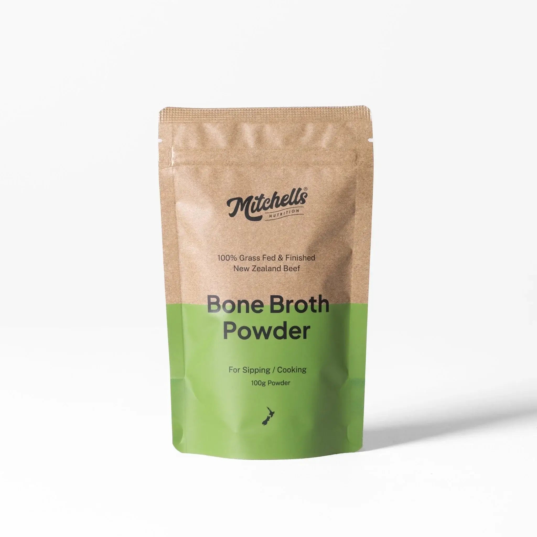 Mitchells Nutrition Bone Broth Powder 100g packaging – Windback NZ.