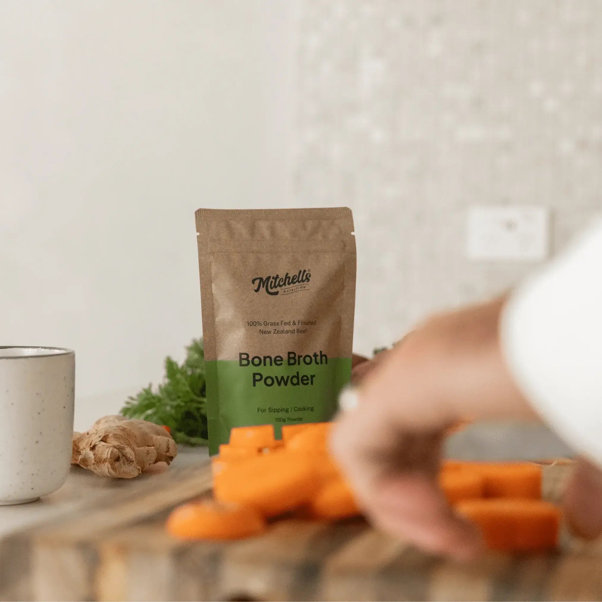 Mitchells Nutrition Bone Broth Powder 100g packaging – Windback NZ.