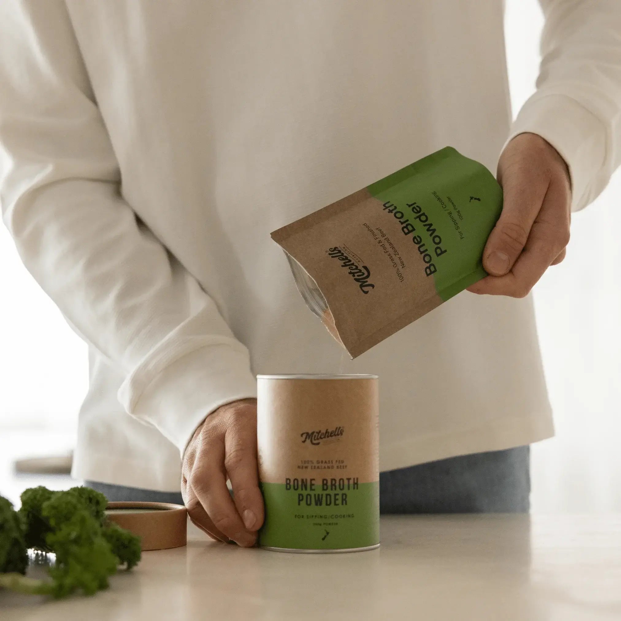Mitchells Nutrition Bone Broth Powder 100g packaging – Windback NZ.