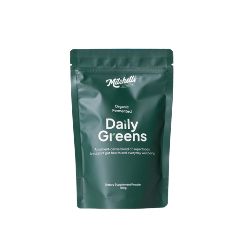 Mitchells Nutrition Daily Greens 180g powder packaging – Windback NZ.