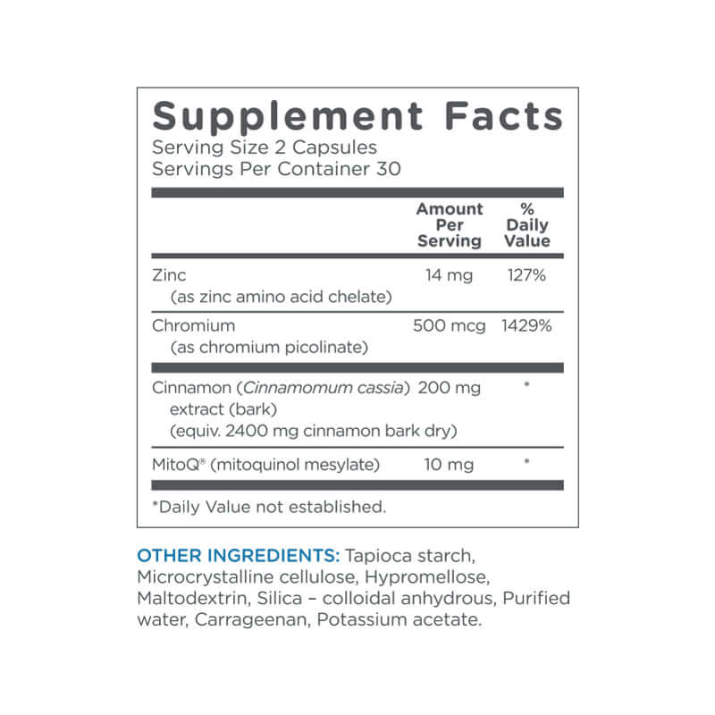 MitoQ +blood sugar – CoQ10 Capsules for Blood Sugar 60 caps packaging – Windback NZ.