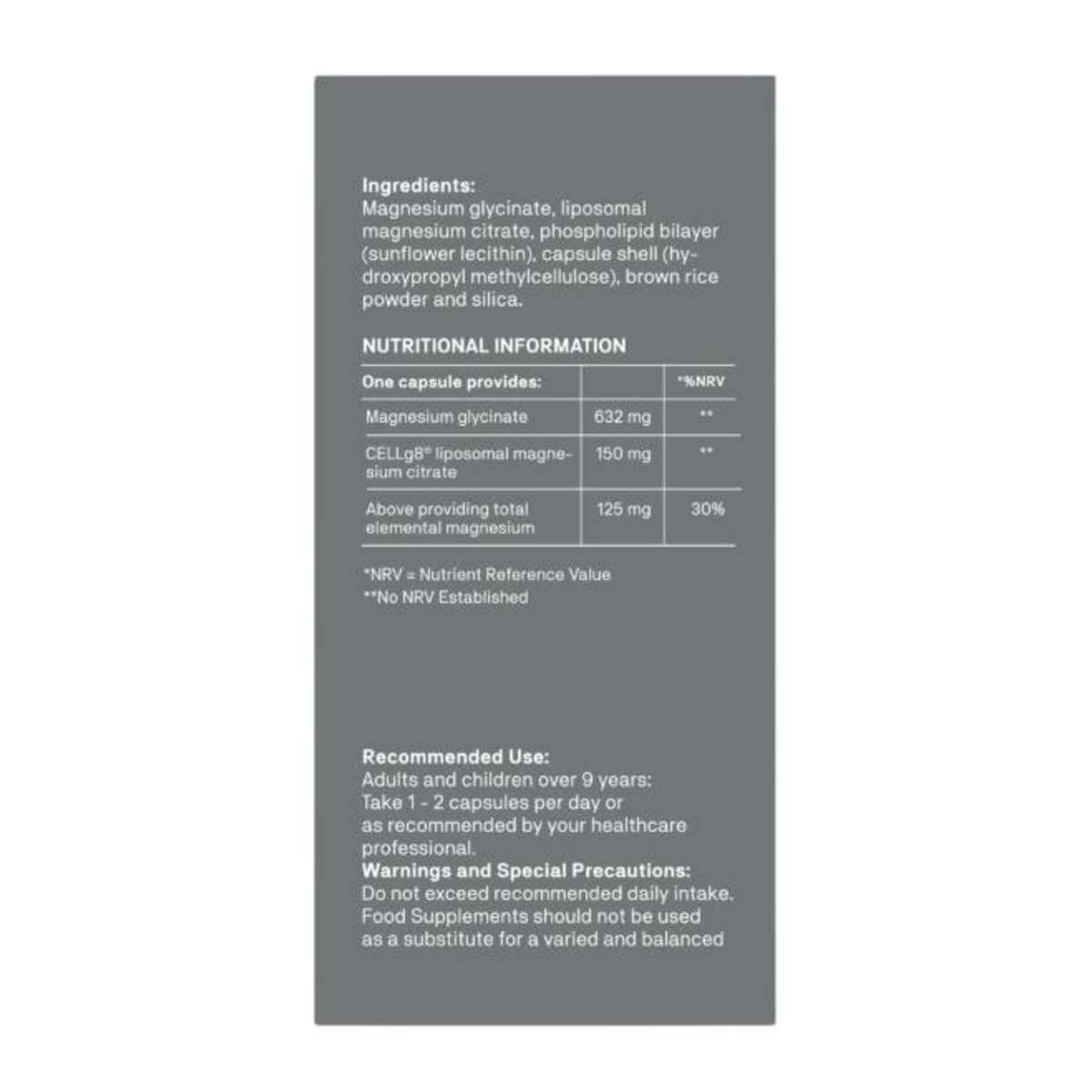 Natroceutics Magnesium Glycinate Complex 60 Caps nutritional information and recommended use details.
