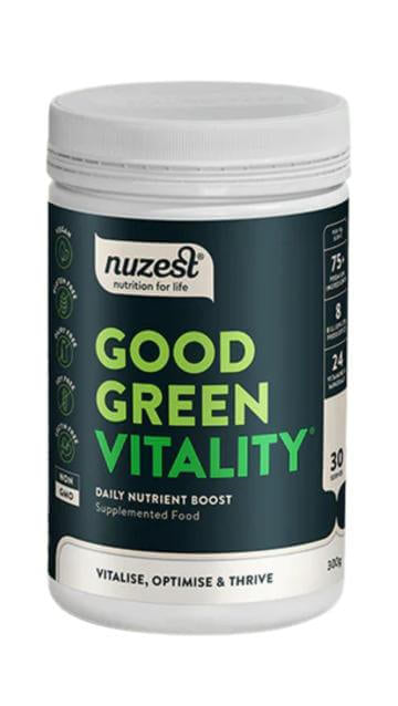 Nuzest Good Green Vitality 300g packaging – Windback NZ.