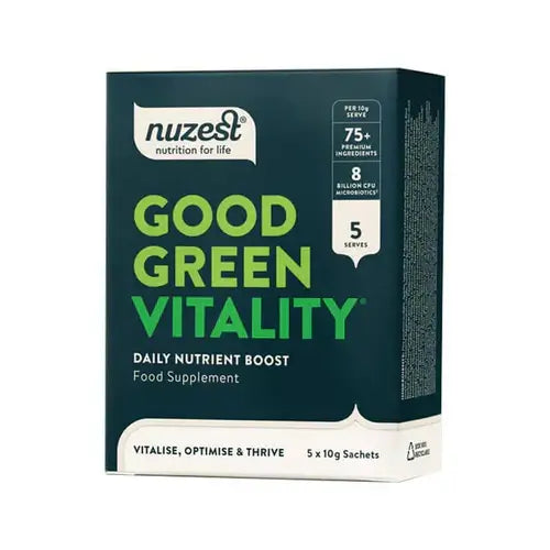 Nuzest Good Green Vitality 5 10g Sachet Box packaging - Windback NZ