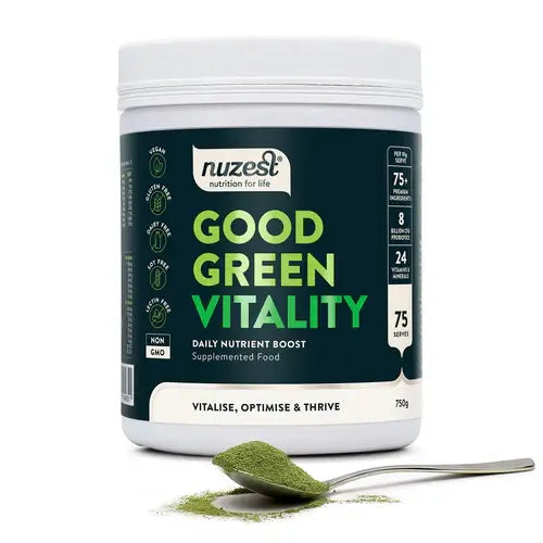 Nuzest Good Green Vitality 750g packaging - Windback NZ