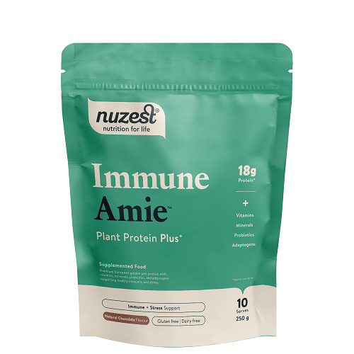 Nuzest Protein Plus Immune Amie 250g Chocolate packaging - Windback NZ