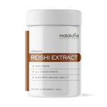 Matakana Superfoods Organic Reishi Mushroom Extract 120g in a white container with brown accents.