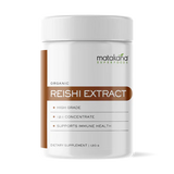 Matakana Superfoods Organic Reishi Mushroom Extract 120g in a white container with brown accents.