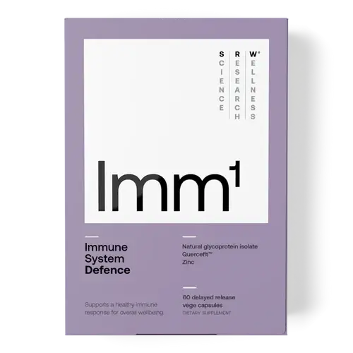 Image of SRW Laboratories Imm¹ Defence Immune Support 60 Caps packaging with details on immune support ingredients.