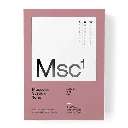 SRW Laboratories Msc¹ Tone Body Composition 30 Sachets packaging, supports muscle and fat metabolism, lime flavour.