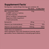 Supplement facts for SRW Laboratories Msc¹ Tone Body Composition 30 Sachets, including ingredients and nutritional information.