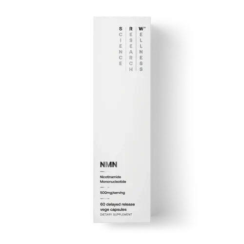 SRW Laboratories NMN Cellular Energy 60 Caps packaging with science, research, and wellness focus.