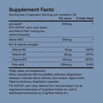 Supplement facts label for SRW Laboratories Nrv¹ Focus Brain Health 60 Caps detailing ingredients and nutritional information.