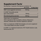 Supplement Facts for SRW Laboratories Skl¹ Mobility Joint Support 60 Caps, detailing key ingredients and servings.