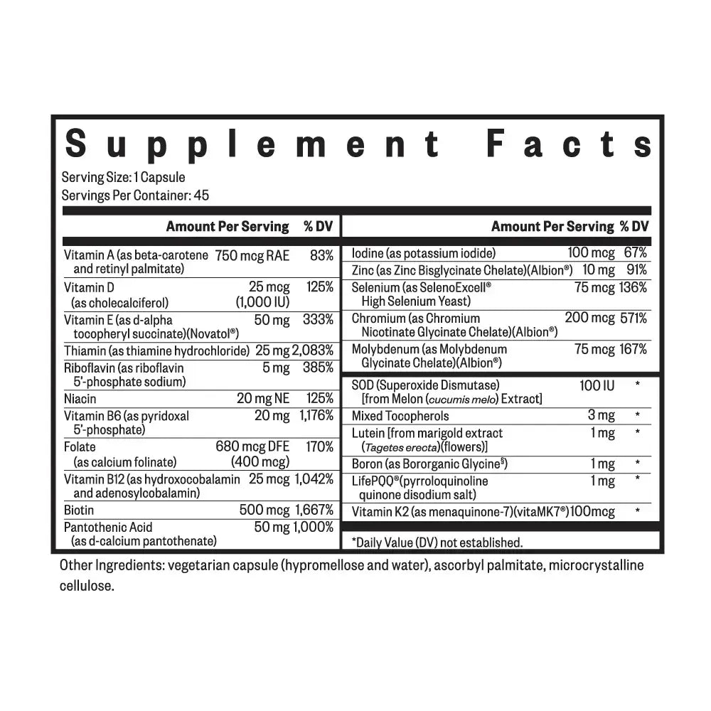 Seeking Health Multivitamin One Methyl Free 45 caps packaging – Windback NZ.