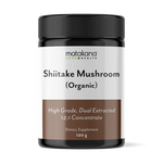 Matakana Superfoods Organic Shiitake Mushroom 120g dietary supplement jar featuring high grade dual extracted formula.