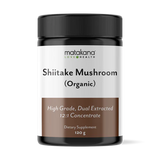 Matakana Superfoods Organic Shiitake Mushroom 120g dietary supplement jar featuring high grade dual extracted formula.