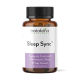 Matakana Superfoods Sleep Sync 30 Caps dietary supplement bottle for calm and continuous sleep support.