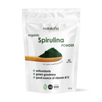 Matakana Superfoods Spirulina Powder 100g packaging with green superfood benefits listing