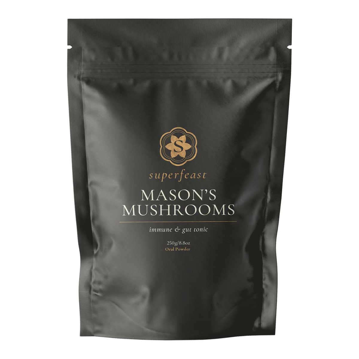 SuperFeast Mason's Mushrooms 250 g packaging – Windback NZ.