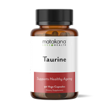 Matakana Superfoods Taurine 90 Caps bottle featuring 90 vege capsules for healthy ageing support.