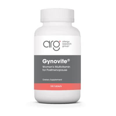 Allergy Research Group Optimox Gynovite 180 Tabs bottle containing women's multivitamin for postmenopause.