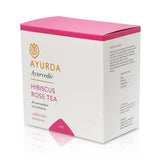 Ayurda Hibiscus Rose Tea 50g packaging, vibrant herbal tea, caffeine-free, antioxidant-rich blend - Windback NZ.